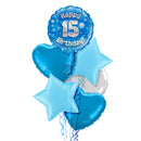 Happy Birthday 15th Blue Foil Balloon Bouquet