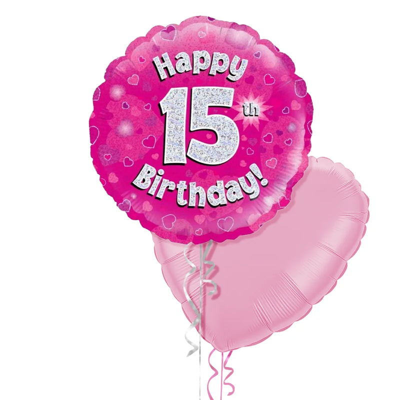 Happy Birthday 15th Pink Foil Balloon Bouquet