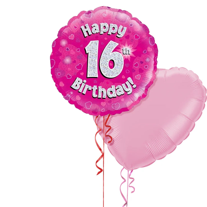 Happy Birthday 16th Pink Foil Balloon Bouquet