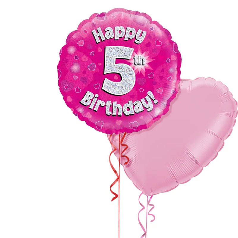 Happy Birthday 5th Pink Foil Balloon Bouquet