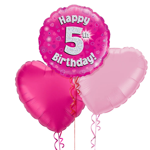 Happy Birthday 5th Pink Foil Balloon Bouquet