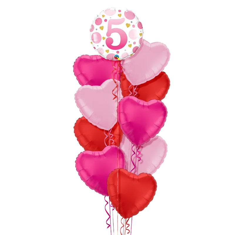 Happy Birthday 5th Pink Polka Dot Foil Balloon Bouquet