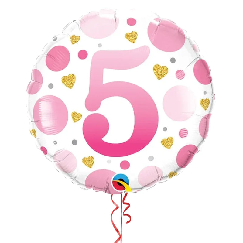 Happy Birthday 5th Pink Polka Dot Foil Balloon Bouquet