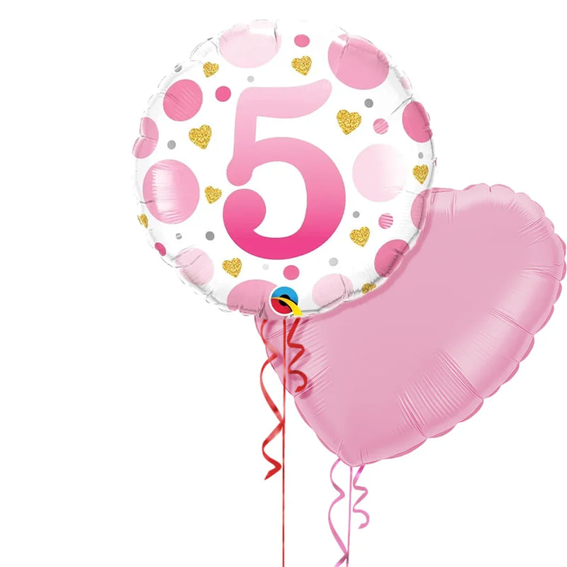 Happy Birthday 5th Pink Polka Dot Foil Balloon Bouquet