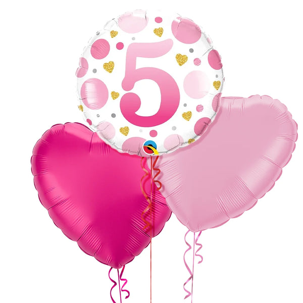 Happy Birthday 5th Pink Polka Dot Foil Balloon Bouquet