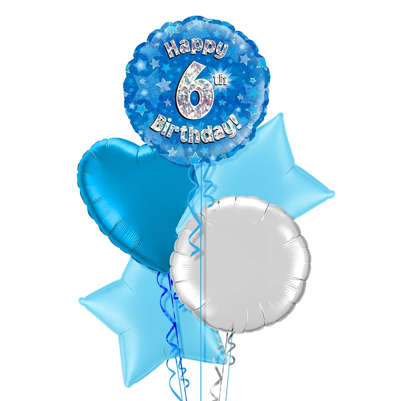 Happy Birthday 6th Blue Foil Balloon Bouquet