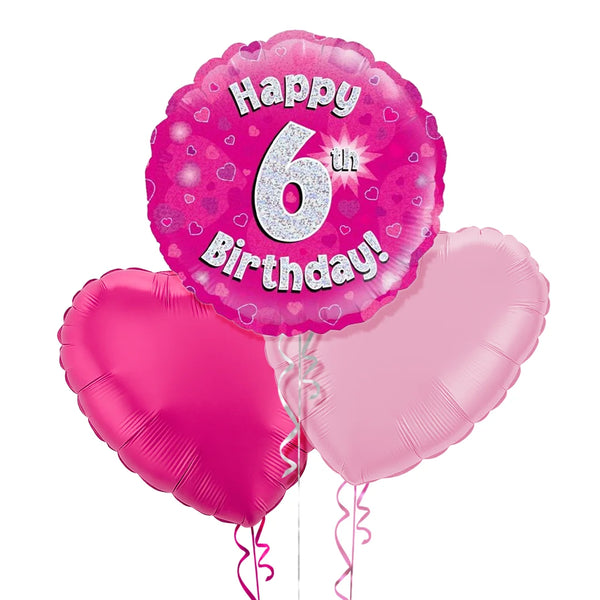 Happy Birthday 6th Pink Foil Balloon Bouquet