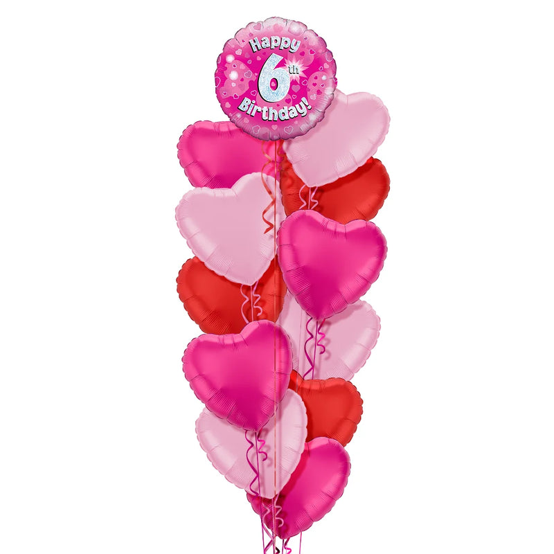 Happy Birthday 6th Pink Foil Balloon Bouquet