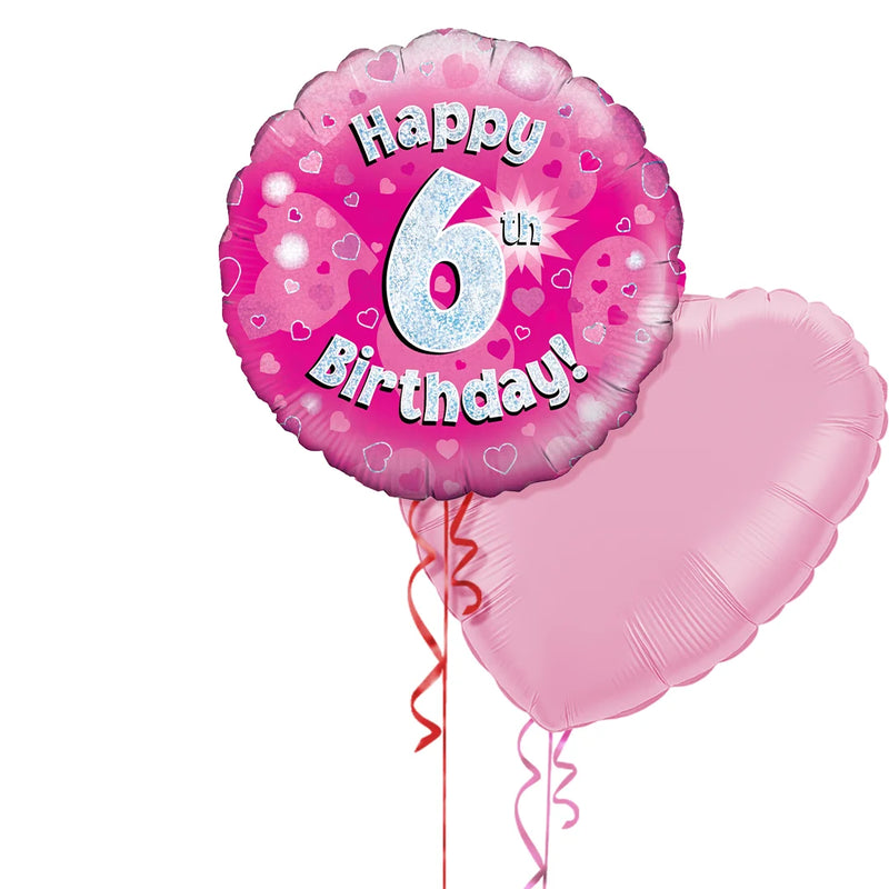 Happy Birthday 6th Pink Foil Balloon Bouquet