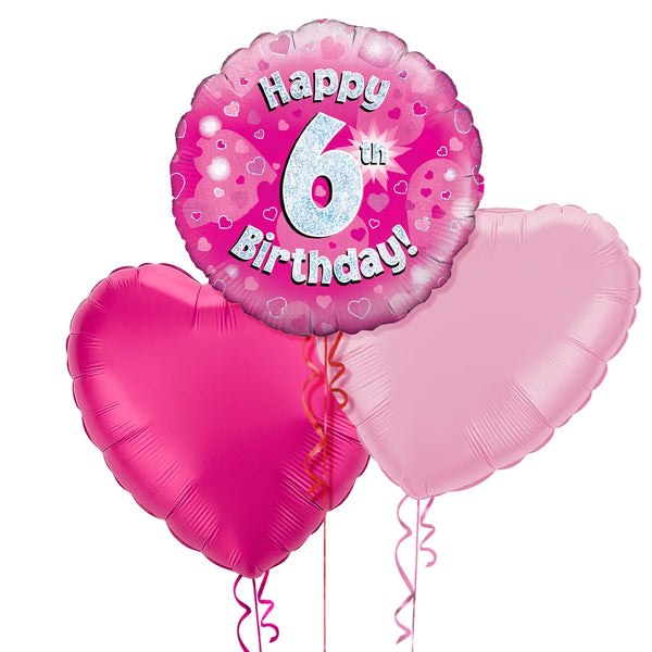 Happy Birthday 6th Pink Foil Balloon Bouquet