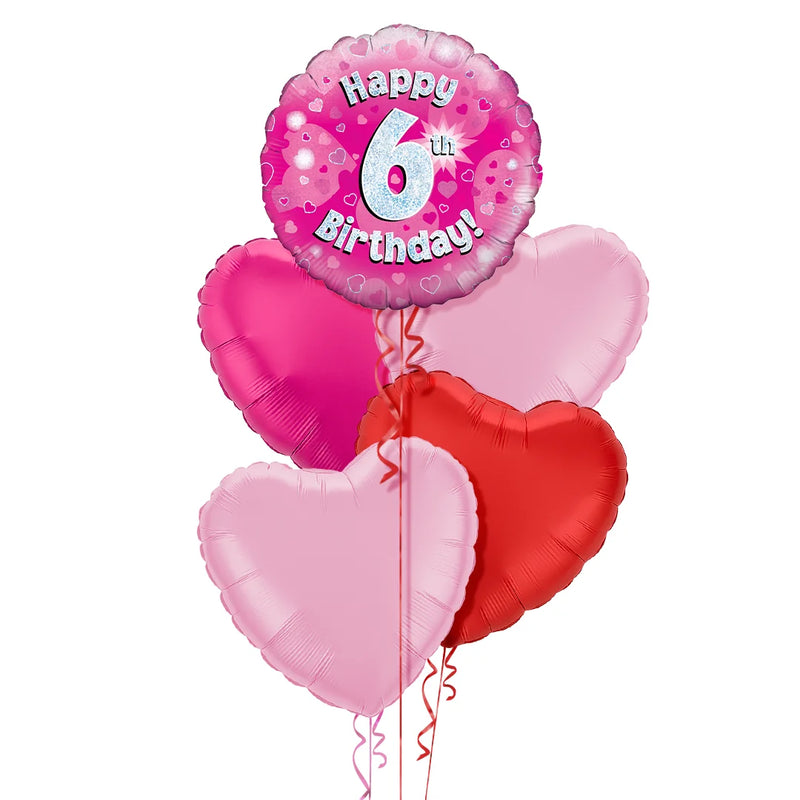 Happy Birthday 6th Pink Foil Balloon Bouquet