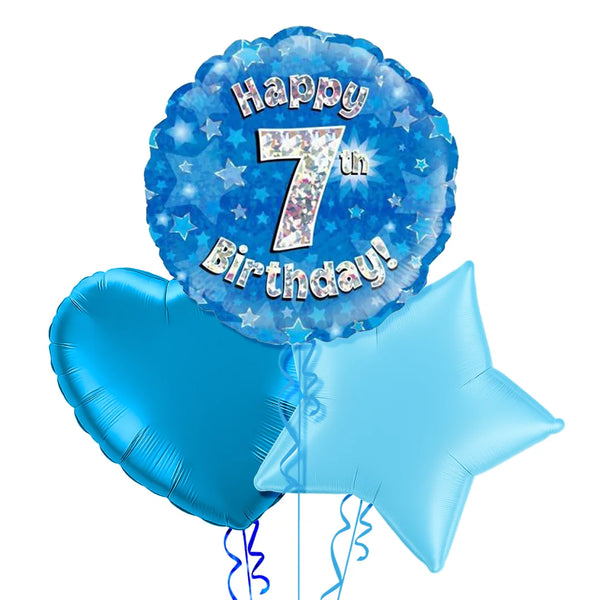 Happy Birthday 7th Blue Foil Balloon Bouquet