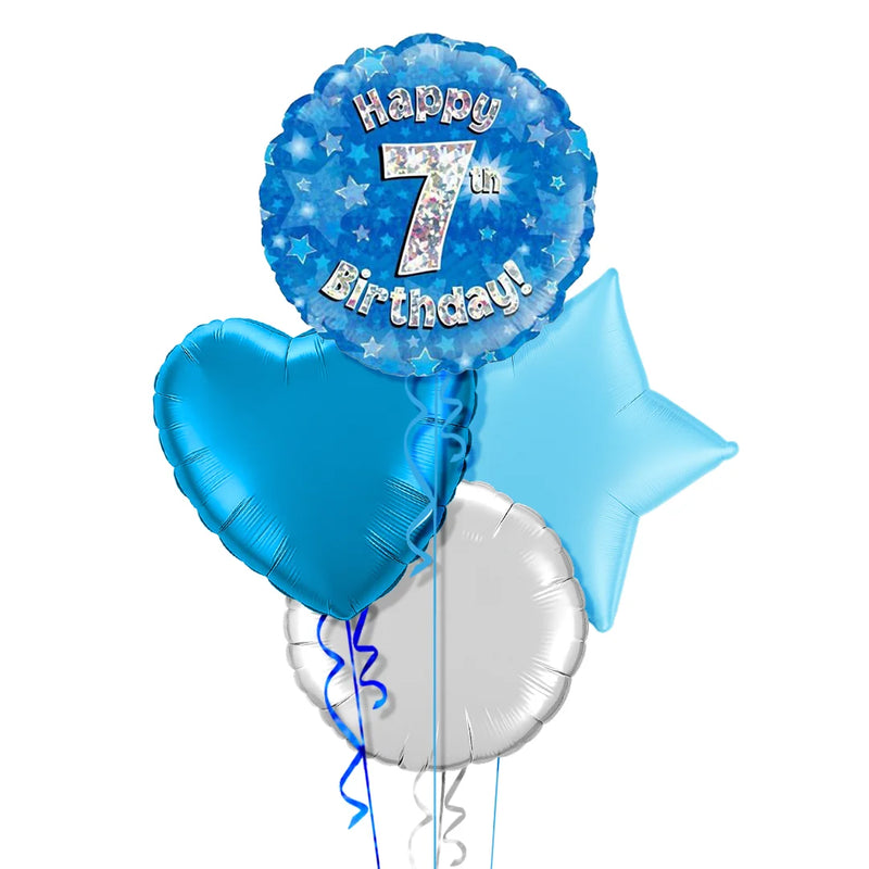 Happy Birthday 7th Blue Foil Balloon Bouquet