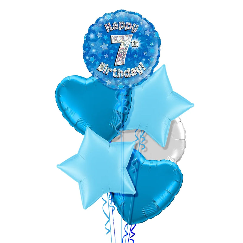 Happy Birthday 7th Blue Foil Balloon Bouquet