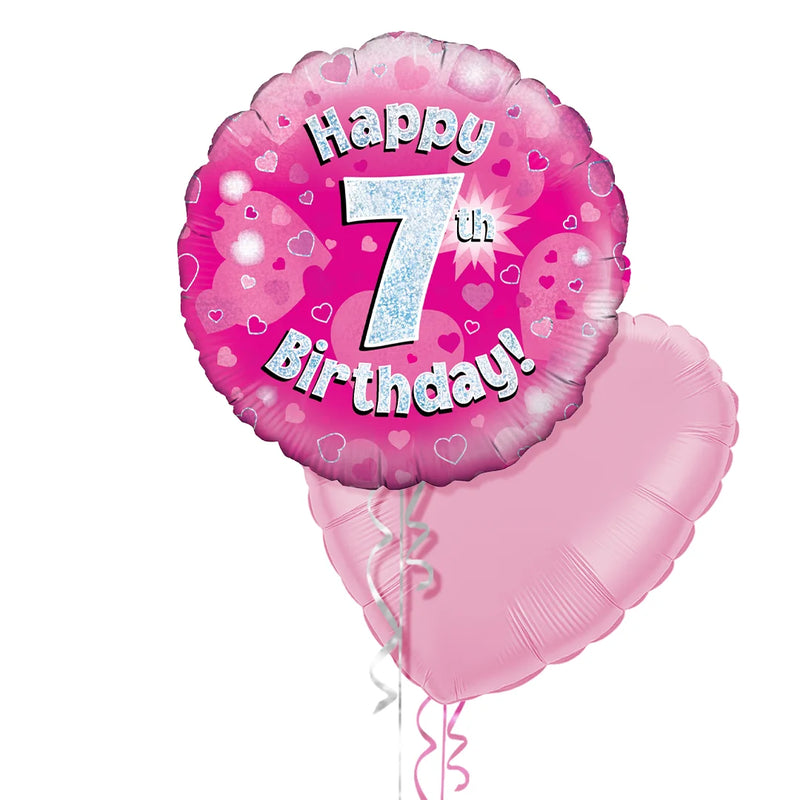 Happy Birthday 7th Pink Foil Balloon Bouquet