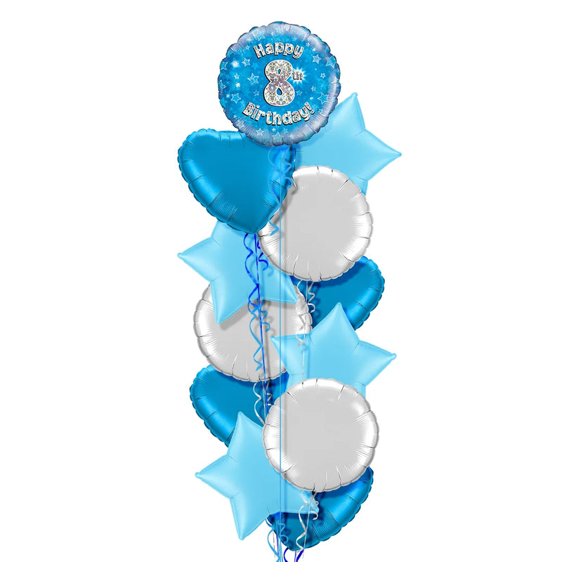 Happy Birthday 8th Blue Foil Balloon Bouquet