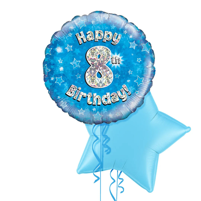 Happy Birthday 8th Blue Foil Balloon Bouquet