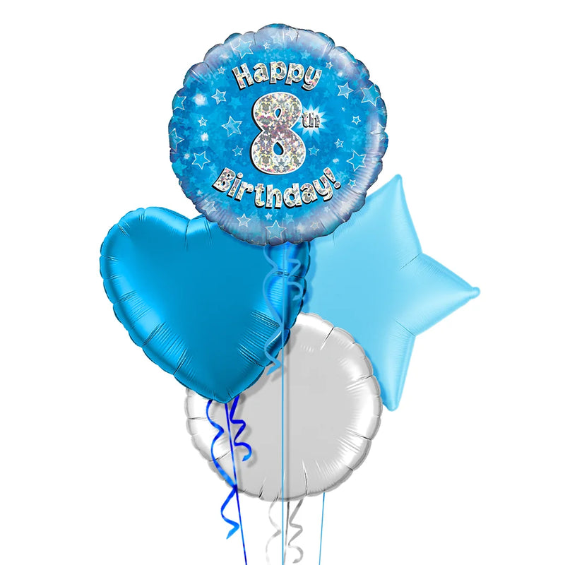 Happy Birthday 8th Blue Foil Balloon Bouquet