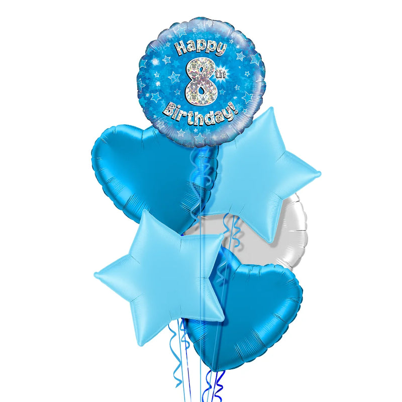 Happy Birthday 8th Blue Foil Balloon Bouquet