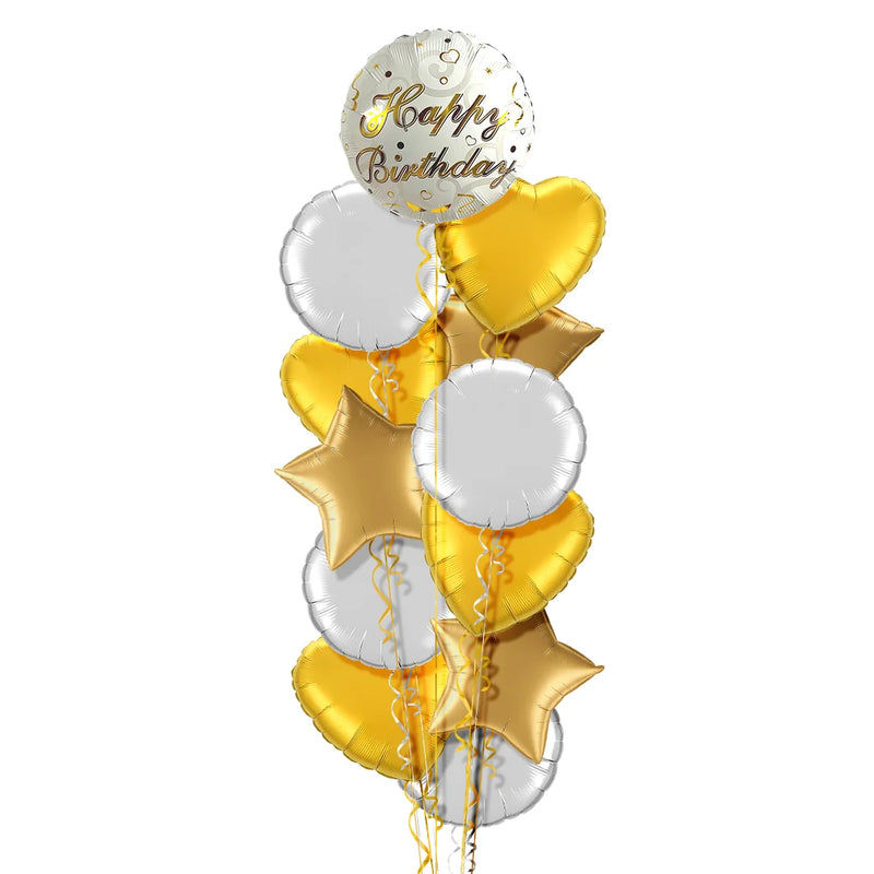 Happy Birthday Classy Gold and White Balloon Bouquet