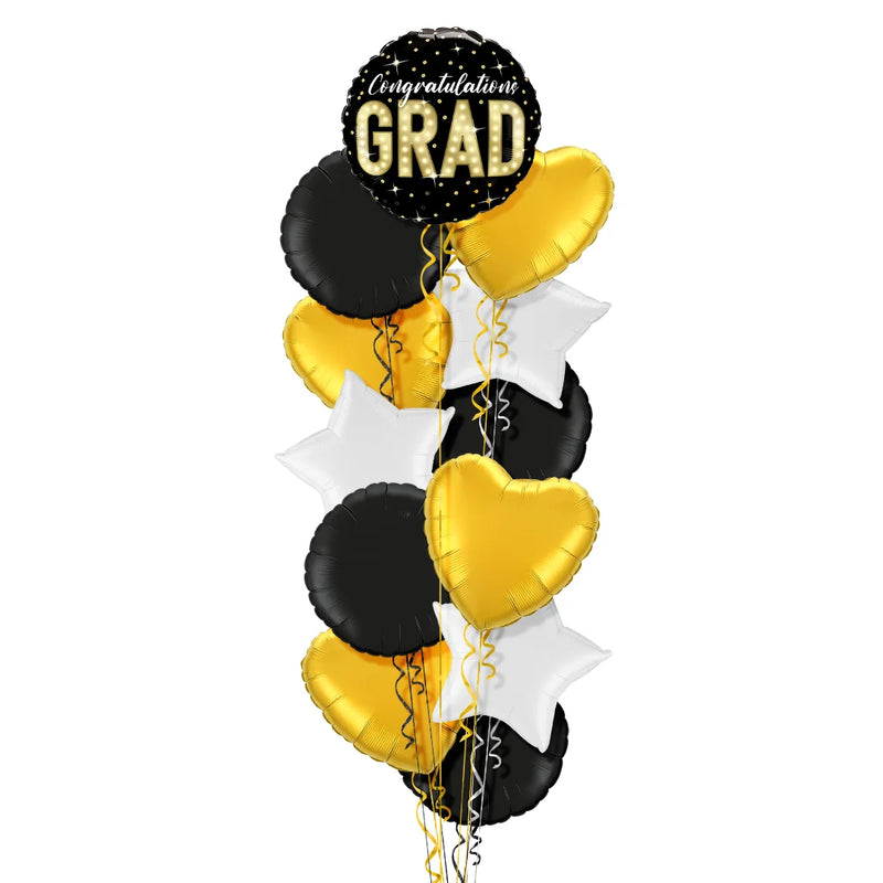 Happy Graduation Gold and Black Classy Balloon Bouquet