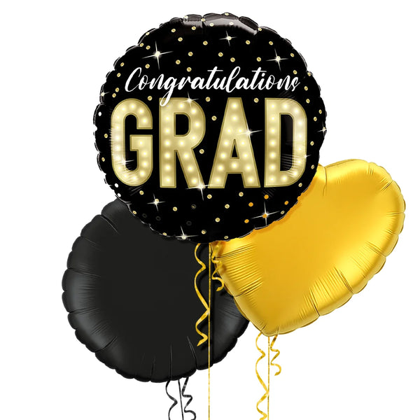 Happy Graduation Gold and Black Classy Balloon Bouquet