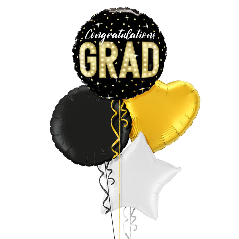 Happy Graduation Gold and Black Classy Balloon Bouquet