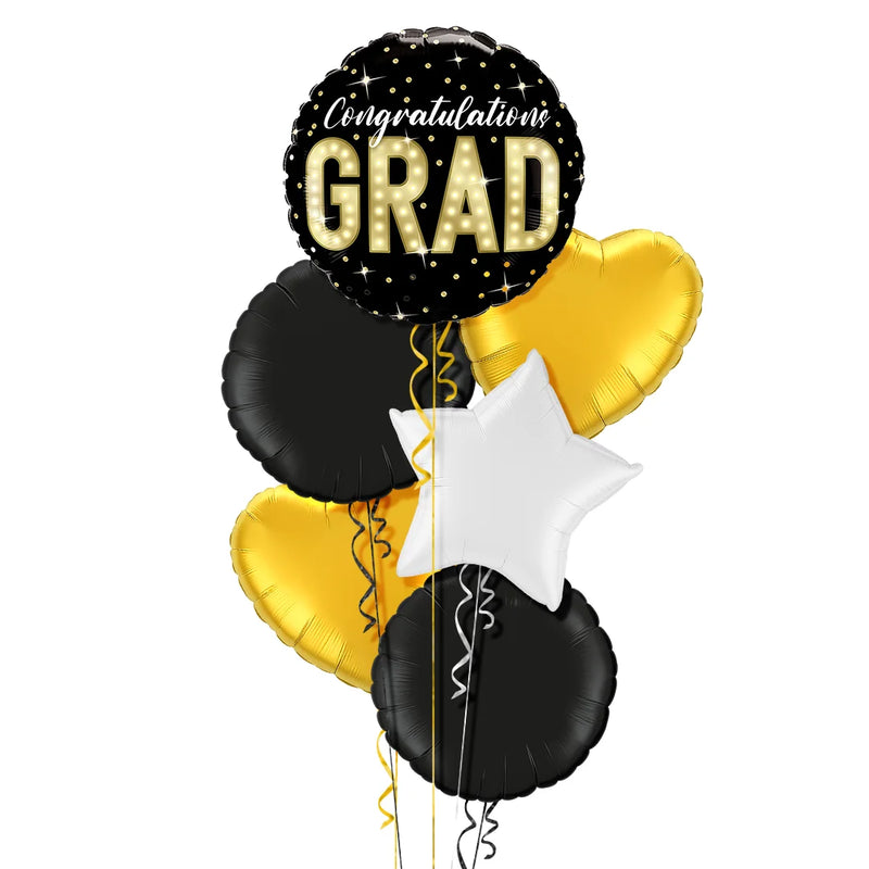 Happy Graduation Gold and Black Classy Balloon Bouquet