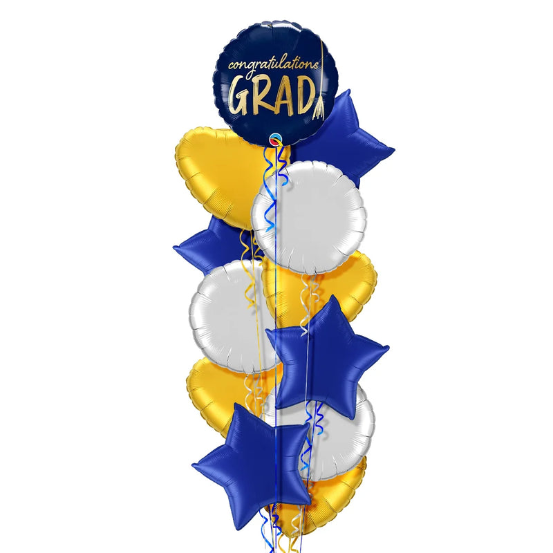 Happy Graduation Royal Blue and Gold Classy Balloon Bouquet