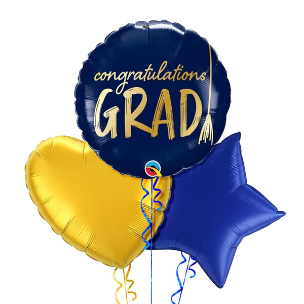 Happy Graduation Royal Blue and Gold Classy Balloon Bouquet