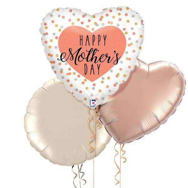 Happy Mothers Day Rose Gold Heart Balloon Bouquet