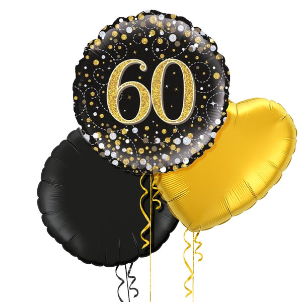 Happy 60th Birthday Black and Gold Balloon Bouquet