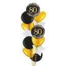 Happy 80th Birthday Black and Gold Holographic Balloon Bouquet