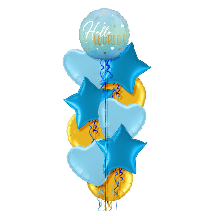 Hello World Blue Gradient Balloon Bouquet