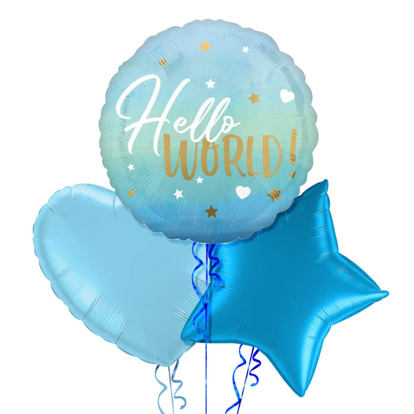 Hello World Blue Gradient Balloon Bouquet