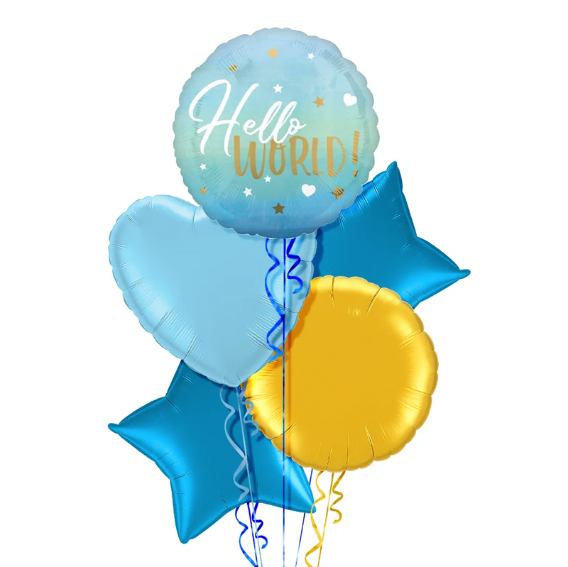 Hello World Blue Gradient Balloon Bouquet