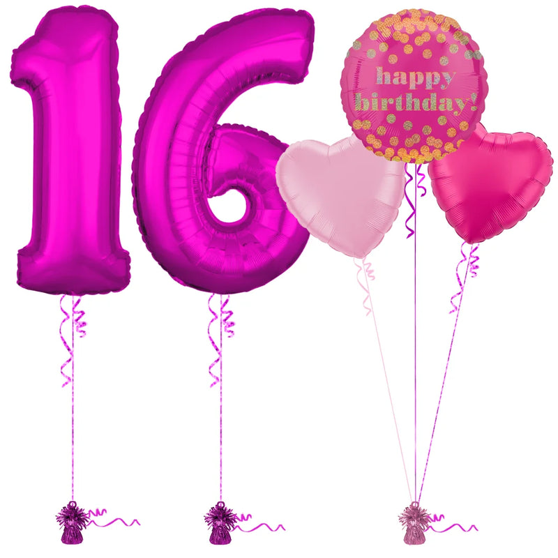 Hot Pink 16th Birthday Balloon Bouquet Set