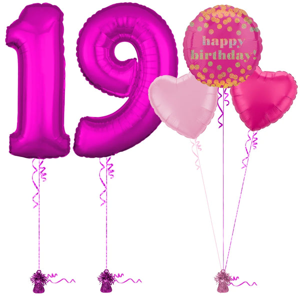 Hot Pink 19th Birthday Balloon Bouquet Set