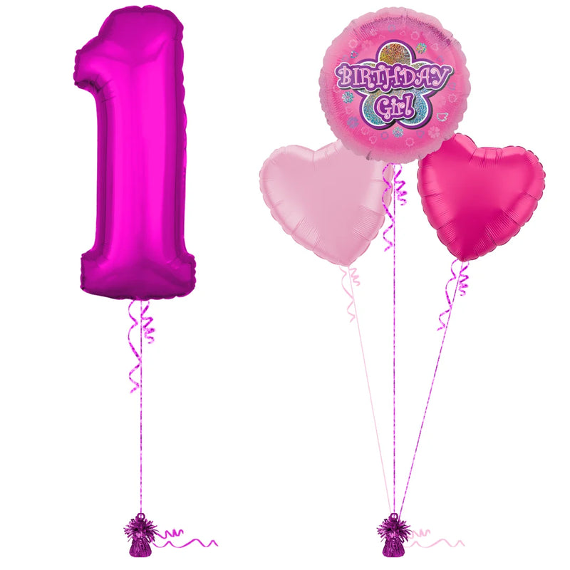 Hot Pink 1st Birthday Balloon Bouquet Set