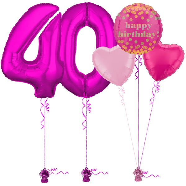 Hot Pink 40th Birthday Balloon Bouquet Set