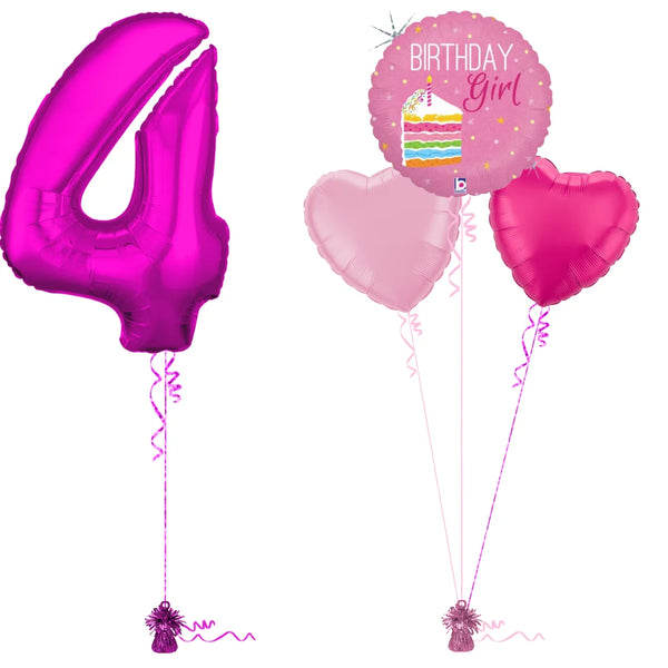 Hot Pink 4th Birthday Balloon Bouquet Set