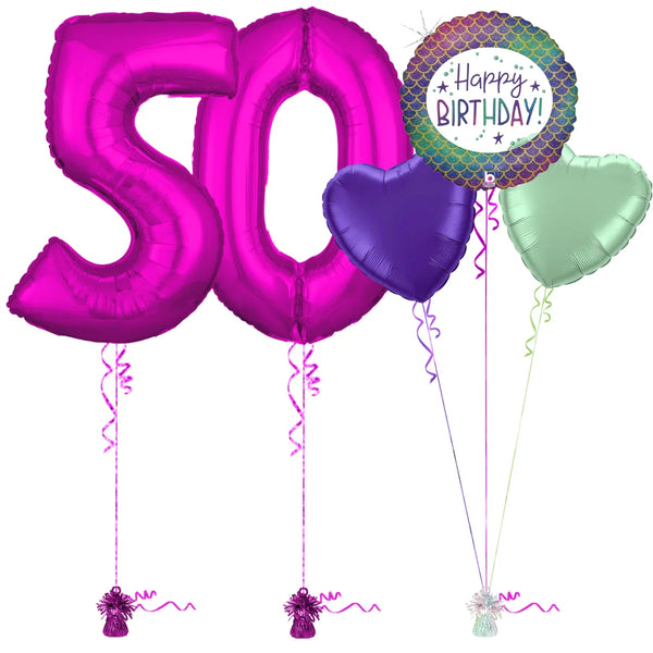 Hot Pink 50th Birthday Balloon Bouquet Set