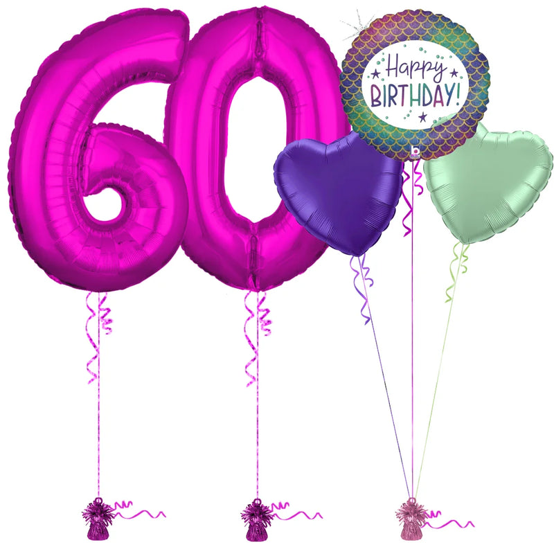 Hot Pink 60th Birthday Balloon Bouquet Set