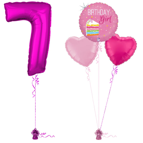 Hot Pink 7th Birthday Balloon Bouquet Set