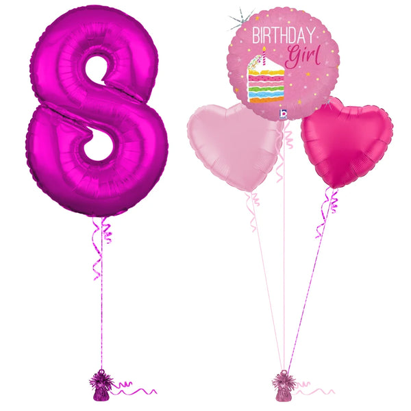 Hot Pink 8th Birthday Balloon Bouquet Set