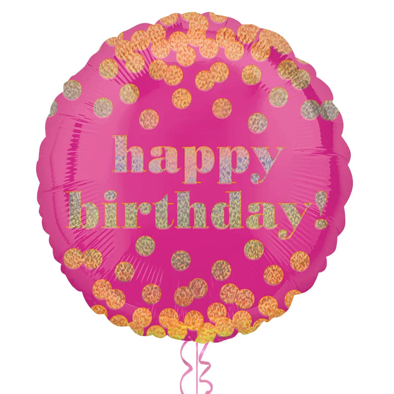 Pink and Gold Polka Dots Happy Birthday Balloon Bouquet