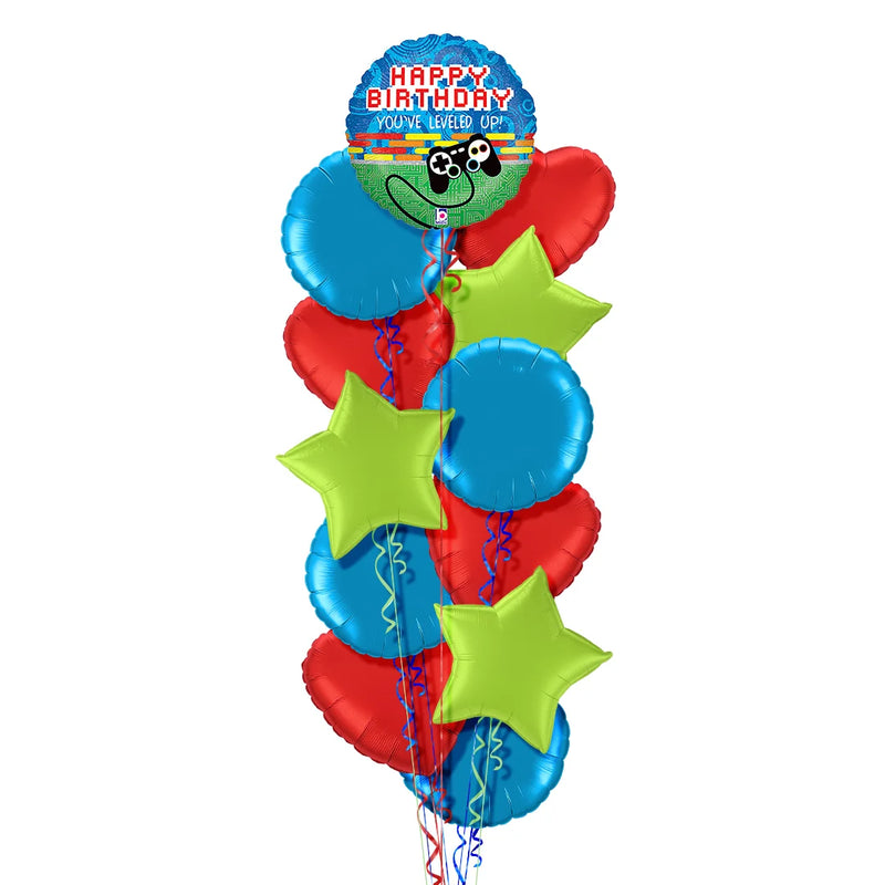 Level Up Gamer Happy Birthday Foil Balloon Bouquet