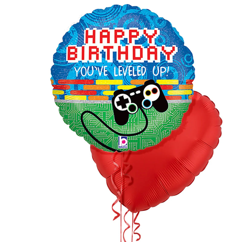 Level Up Gamer Happy Birthday Foil Balloon Bouquet