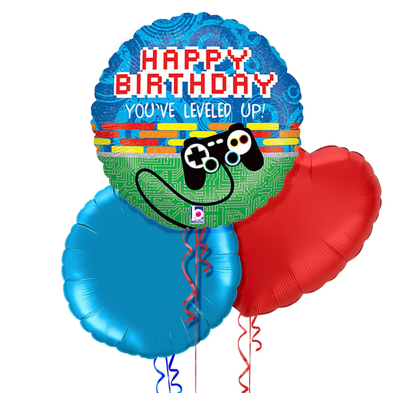 Level Up Gamer Happy Birthday Foil Balloon Bouquet