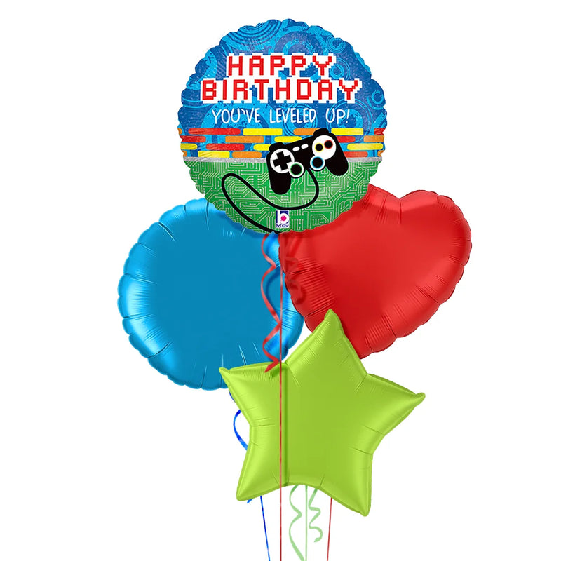 Level Up Gamer Happy Birthday Foil Balloon Bouquet